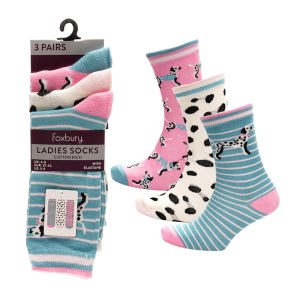 Ladies 3 Pack Socks by Foxbury - Dogs