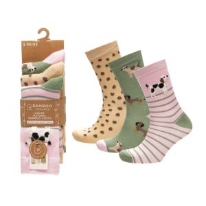 Ladies 3 Pack Bamboo Socks - Dog Design