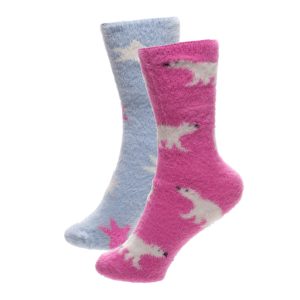 Ladies 2 Pack Chenille Socks - Polar Bear Design