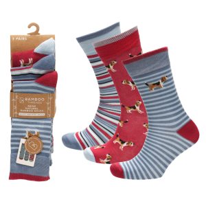 Mens 3 Pack Bamboo Socks - Dog Design