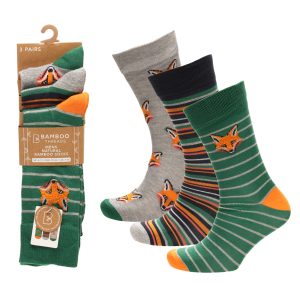 Mens 3 Pack Bamboo Socks - Fox Design