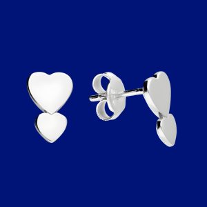 Sterling Silver Double Heart Stud Earrings