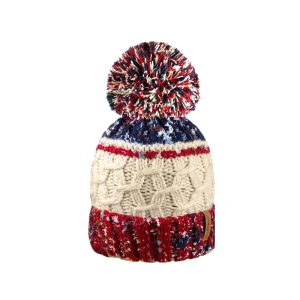 Unisex Cable Hat - Navy, Cream & Red